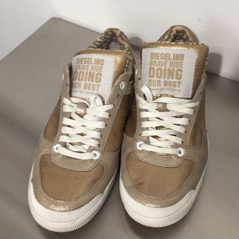 Diesel metallic Gold 2tone leather sneakers